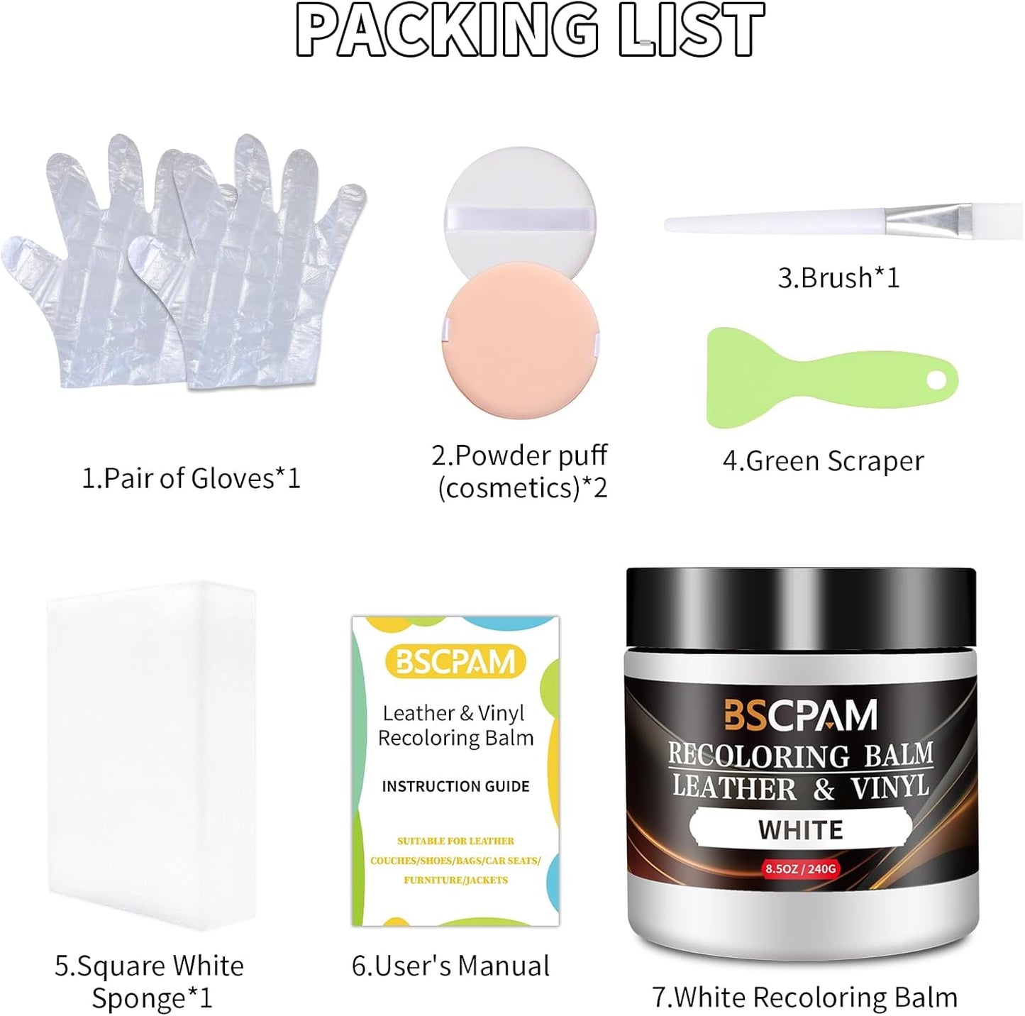 White Leather Recoloring Balm,Leather Couch Scratch/Stain Remover,Leather Repair kit for Vinyl Furniture and Car Interior,Leather Dye Paint for Scratched and Faded Leather Couches