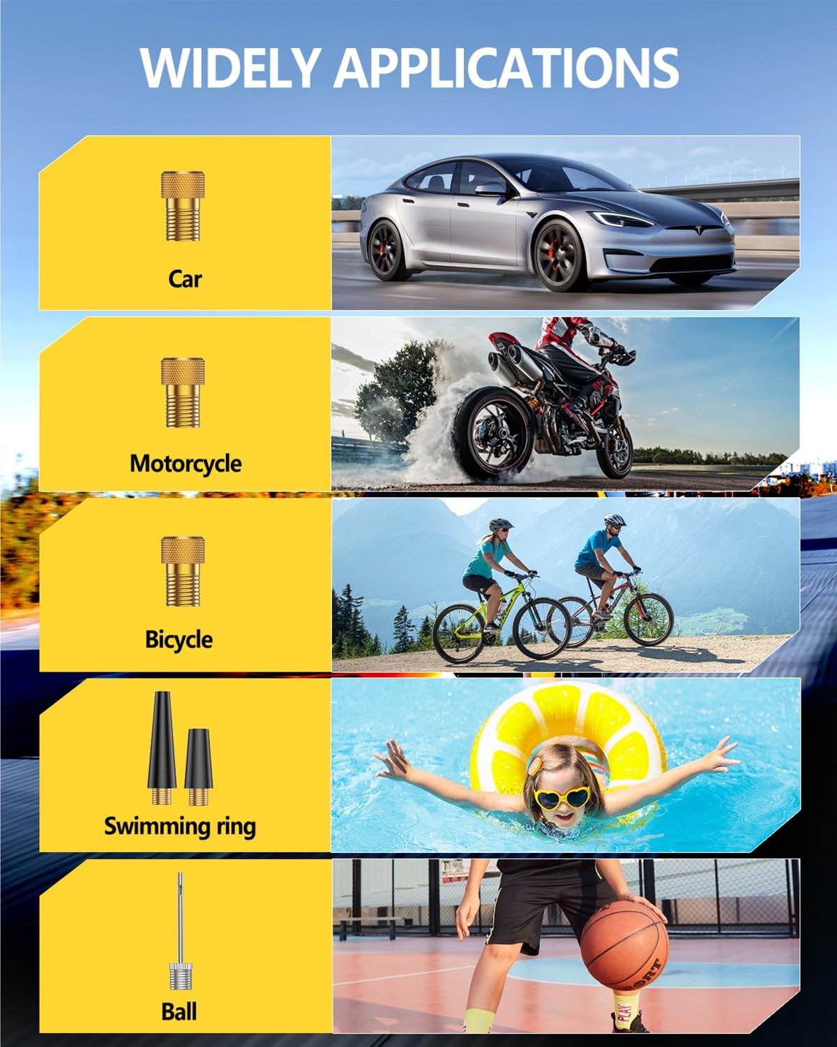 GEARGO Portable Tire Inflator Air Compressor 150PSI Cordless Air Pump for Car, Motorcycle, Bicycle Tires, Balls, 3X Faster Auto Smart Air Pump with Digital Pressure Gauge, LED Light, Black Yellow