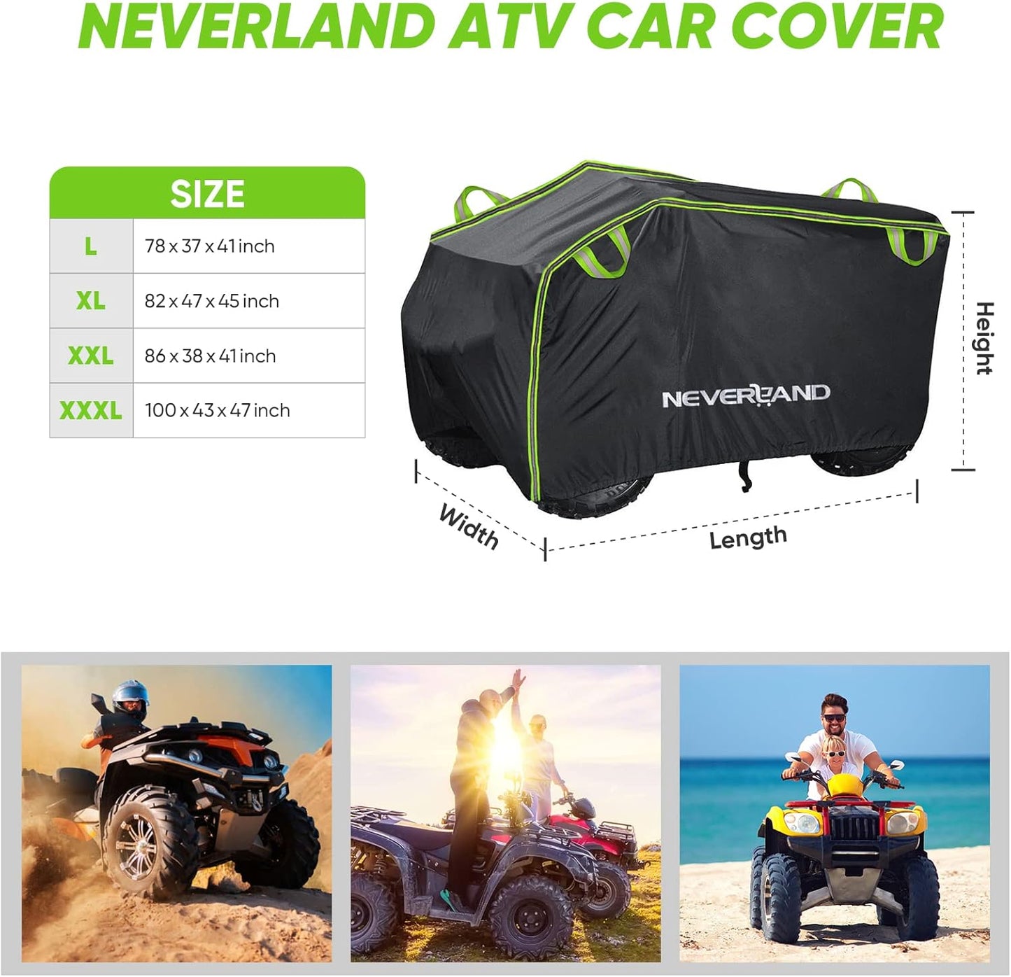 Neverland ATV Cover, Waterproof Heavy Duty 4 Wheeler Cover with Buckle, Dustproof Anti UV Windproof All Weather Outdoor Storage Quad Cover for Polaris Sportsman Yamaha Honda Coleman