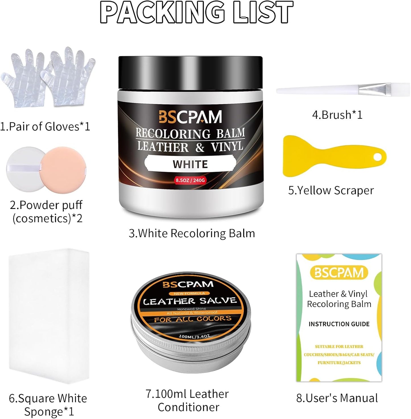 White Leather Recoloring Balm with 100ml Mink Oil,Leather Couch Scratch Remover,Leather Repair kit for Vinyl Furniture and Car Interior,Leather Dye Paint,Mink Oil for Leather