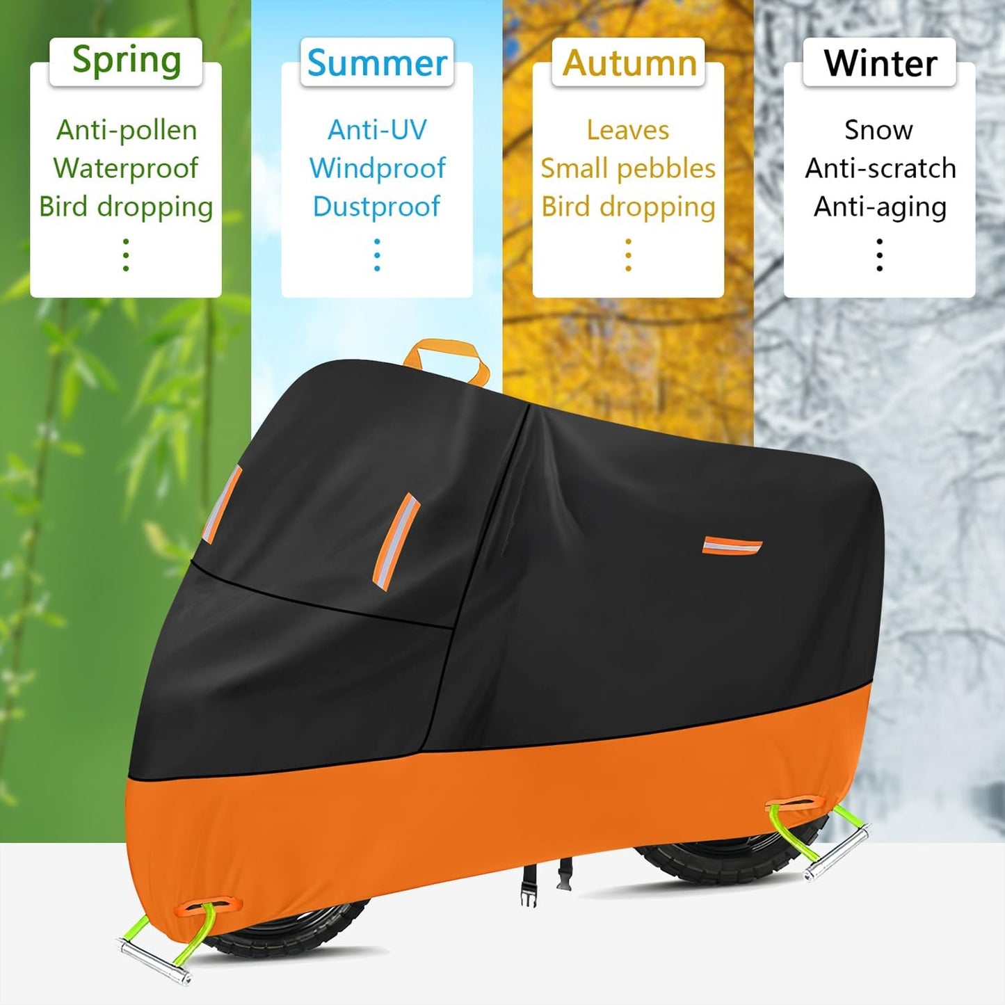 Harley Motorcycle Cover Waterproof Outdoor 300D Oxford Heavy Duty Oxford All Season Sun Protection Fit up to 100 inch Dirt Bike Fat Boy Fat Bob Honda Africa (XXXL: 96" x 37" x 50")