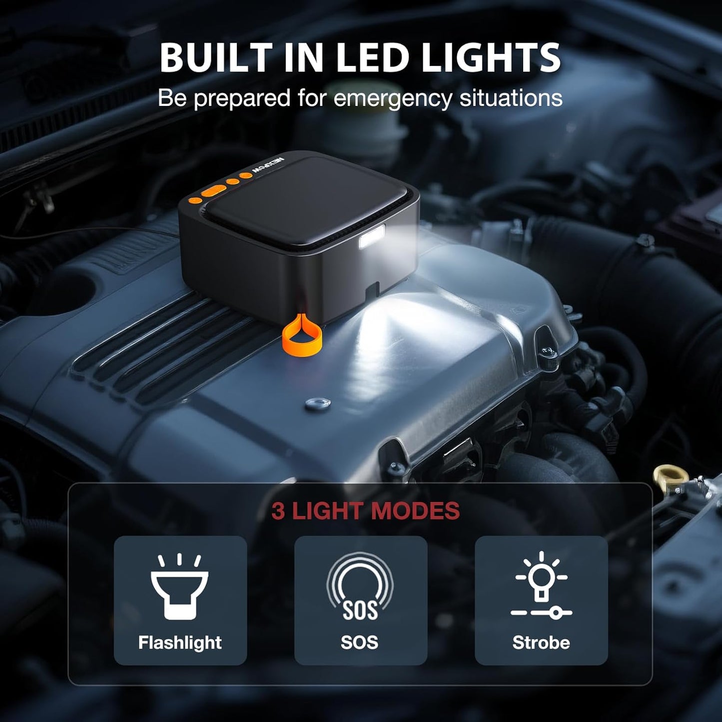 Tire Inflator Portable Air Compressor, NEXPOW 150PSI 12V DC Air Pump with Dual Digital Pressure Gauge & Auto Shut-Off, Air Compressor Portable with LED Light for Car, Motorcycle, Bicycle, Ball, Orange