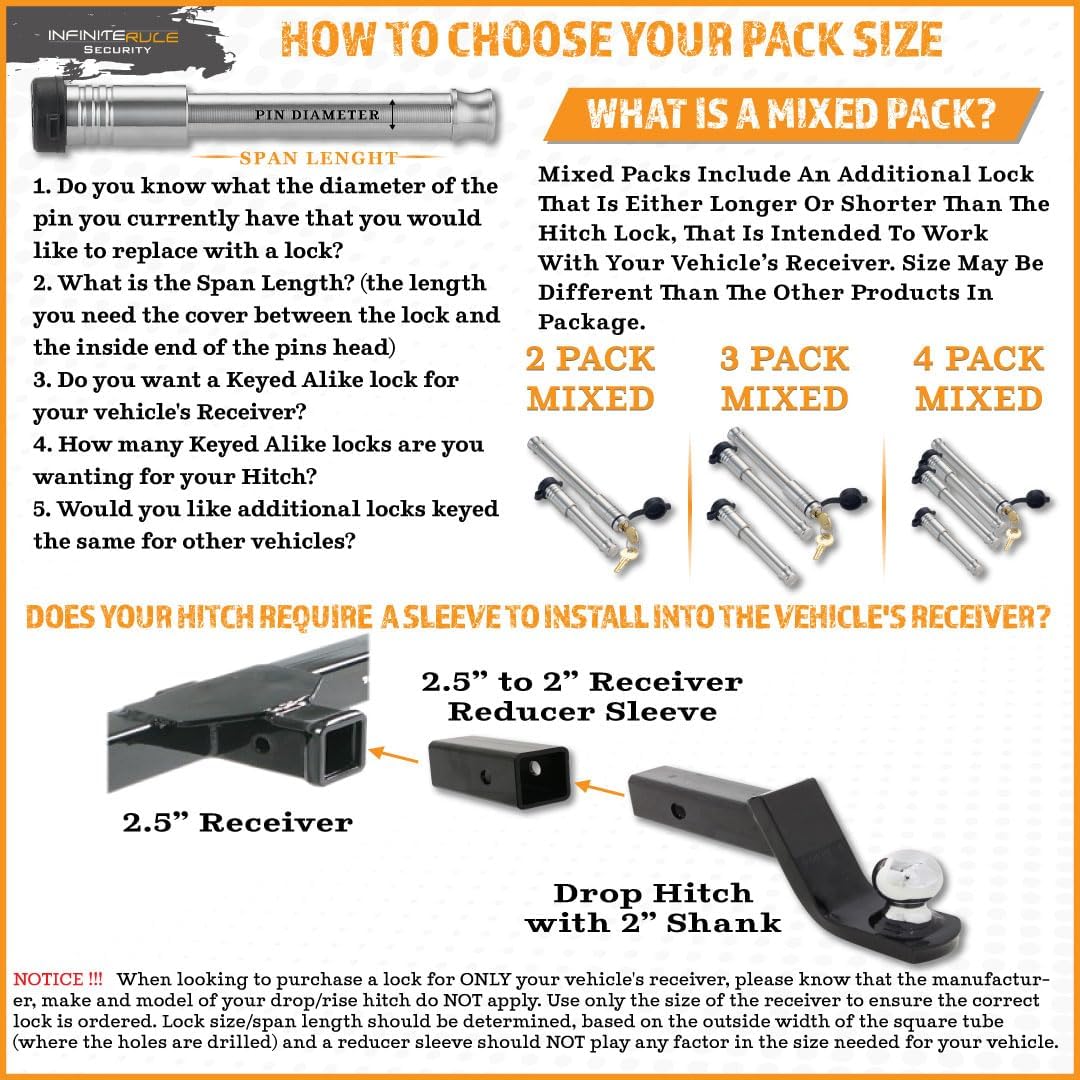 61573 | 2 Pack, Keyed Alike, Receiver Locks for 3" Receiver