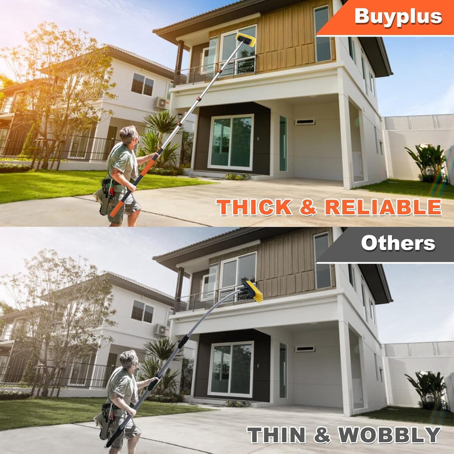 Buyplus 12FT Car Wash Brush with Long Handle, 12-Inch Soft Bristle, with Aluminium Telescoping Pole, for Cleaning Car, SUV, RV, Boats, House Siding, Floors, Solar Panels, and More