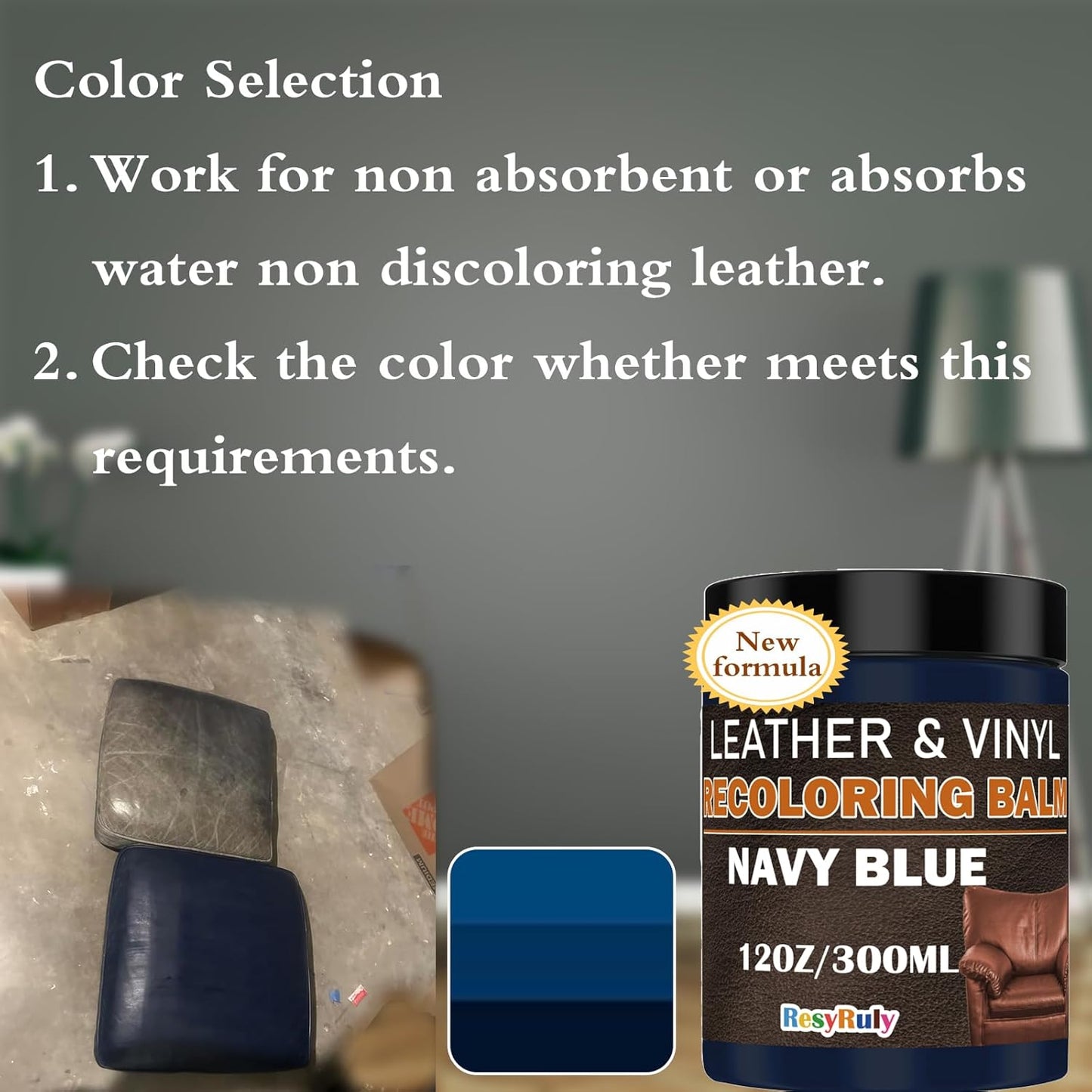 Navy Blue Recoloring Balm Restorer Refinish Liquid Fabric Dye Cream Leather Footwear Sneaker Shoes Boots Jacket Vinyl Paint Boat Car Seats Wood Furniture Couch Stain Remover Fade Scratches Repair