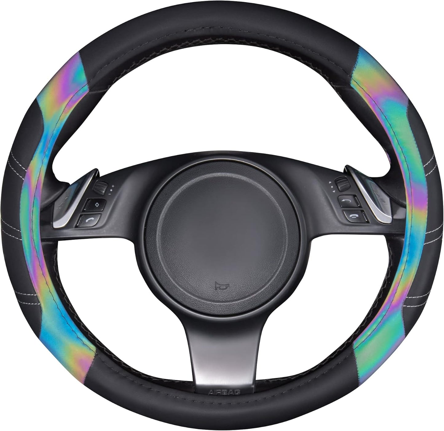 CAR PASS Line Rider Microfiber 15.5-16 Inch Leather Sporty Steering Wheel Cover Universal Fits for 95% Truck,SUV,Pickup, Anti-Slip Safety Comfortable Desgin (Black Reflective)