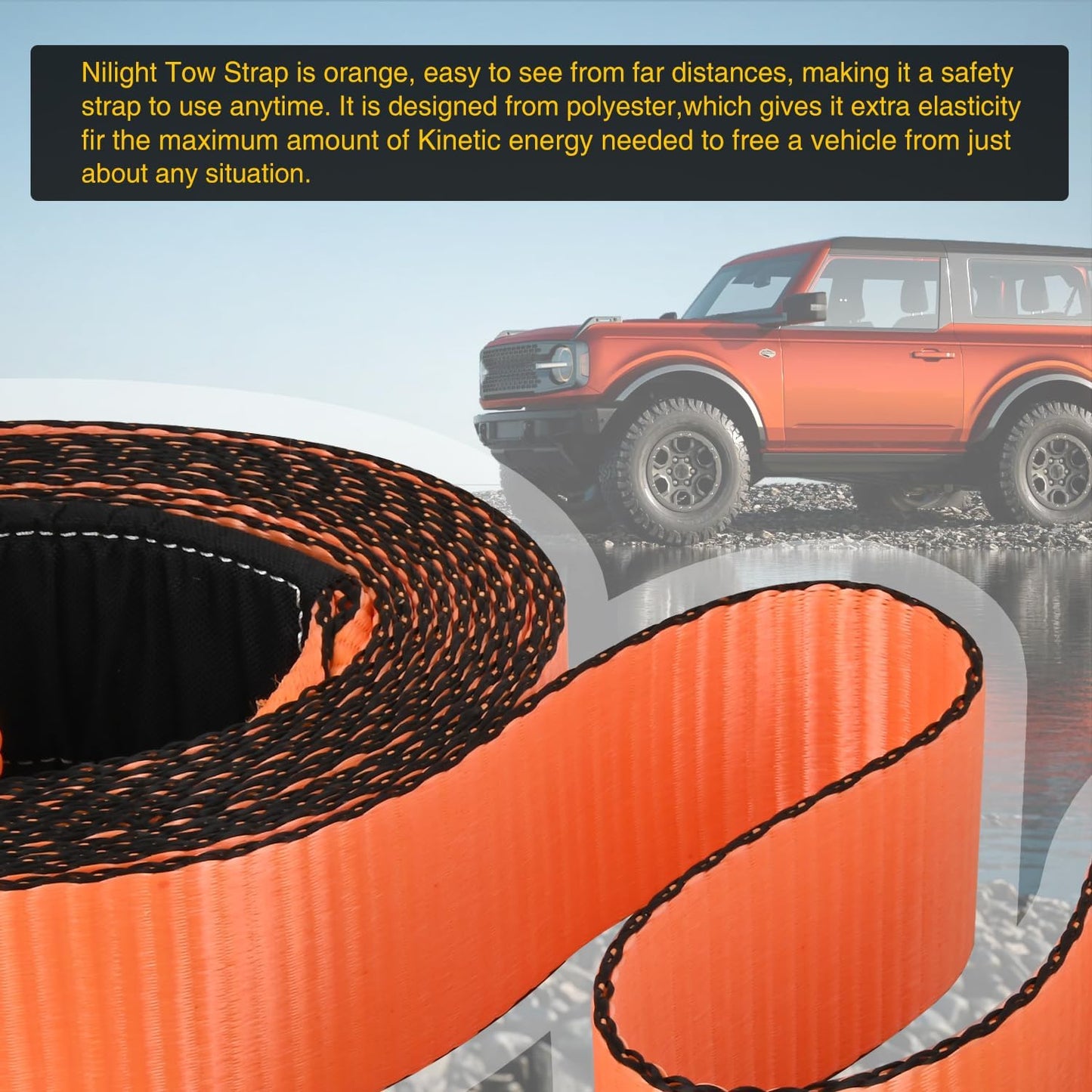 Nilight 3" x 20' Recovery Tow Strap Lab Tested 31,500lbs Break Strength Heavy Duty Off Road Straps with Triple Reinforced Loop Emergency Towing Rope of Mind for SUV, UTV, ATV, Truck, 2 Years Warranty