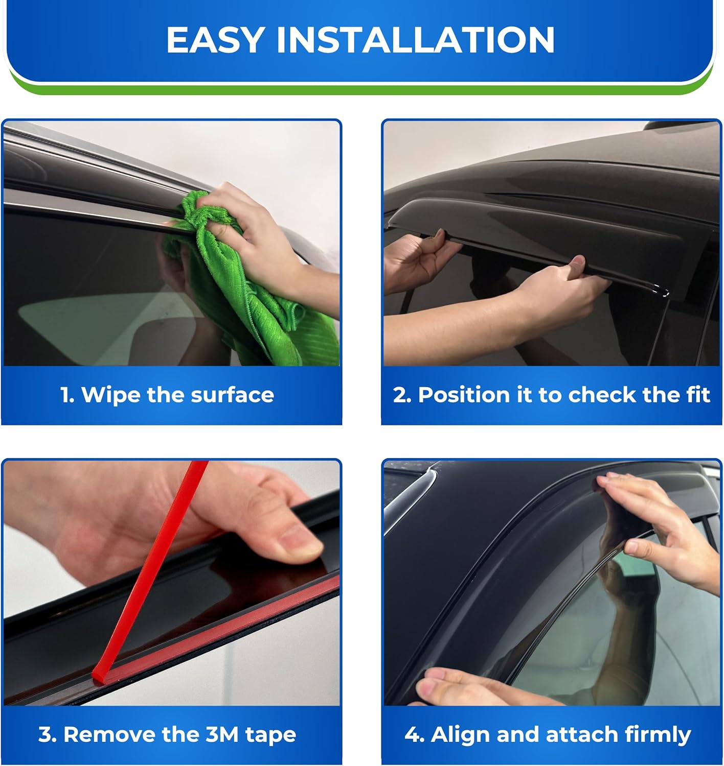 KPY Window Visors Compatible with Jeep Grand Cherokee 1999-2004 & Ford Ecosport (Brazil) 2004, 4PC Rain Guard Side Vent Deflectors Tape-On Style, 1999 2000 2001 2002 2003 2004