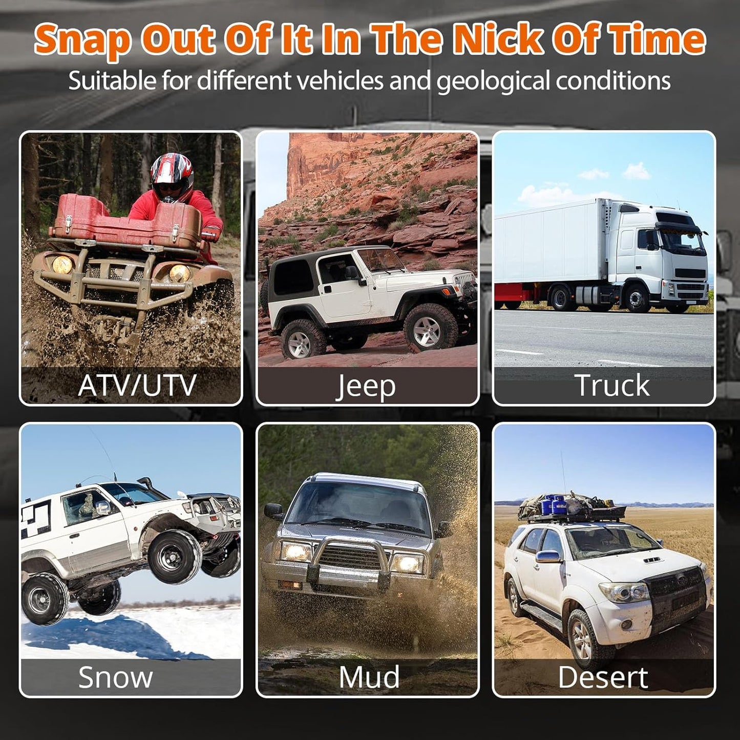 Kinetic Recovery Tow Rope 1-1/8" x30ft Offroad Snatch Strap 48000lbs Heavy Duty Towing Straps Kit for Trucks SUV UTV ATV Tractor Car Jeep - Gray