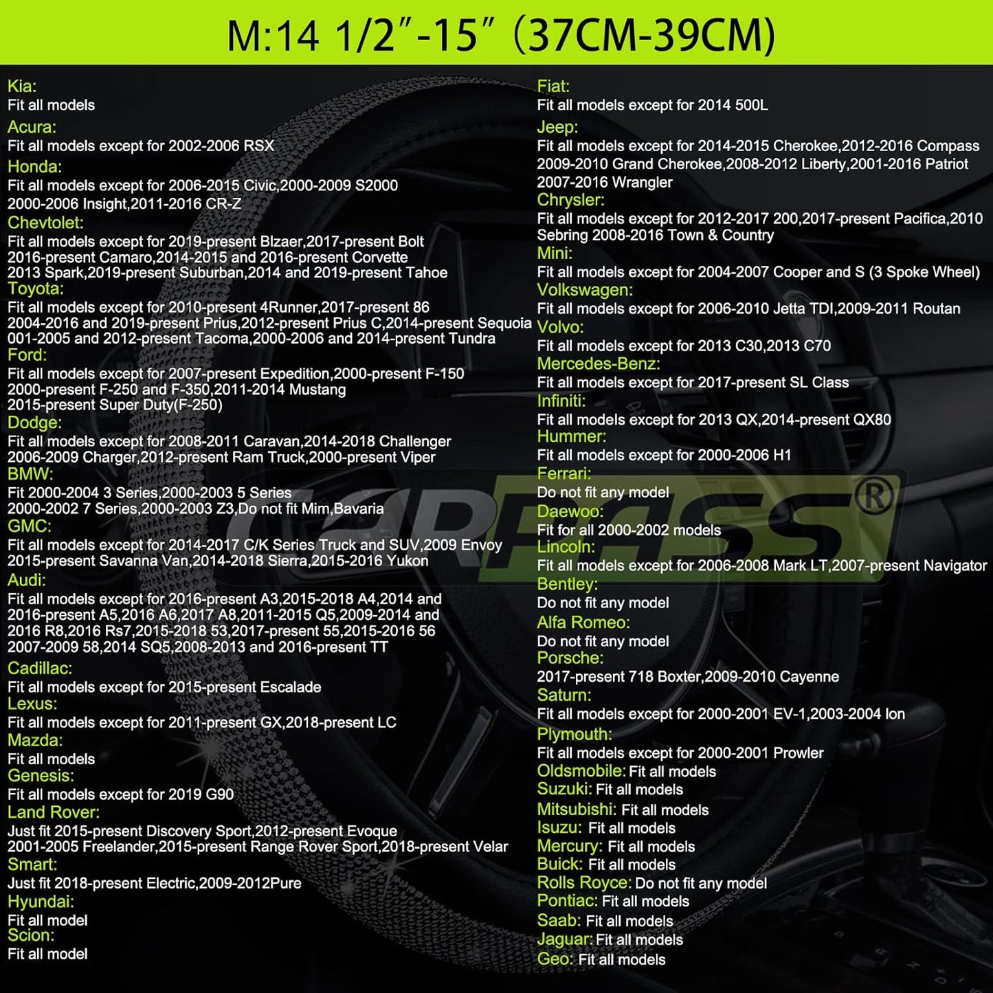 Car Pass Classical Leather Automotive Universal Steering Wheel Covers,Universal Fit for Suvs,Trucks,Sedans,Cars,Vans,14.5-15inch Anti-Slip Safety Comfortable Desgin(Beige)