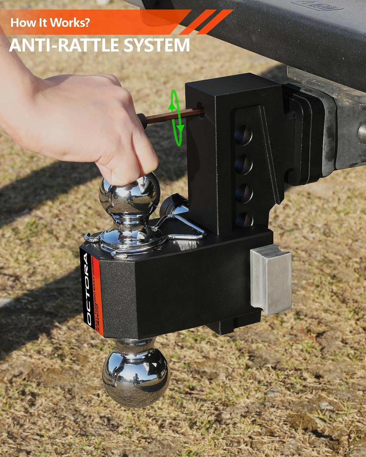 Adjustable Trailer Hitch (Fits 2-Inch Receiver) - Aluminum Tow Hitch with 6-Inch Drop/Rise for Truck (12,500 LBS GTW) - Double Anti-Theft Locking Hitch Pins (Black, 2.0inch-6Drop-Tri Ball)