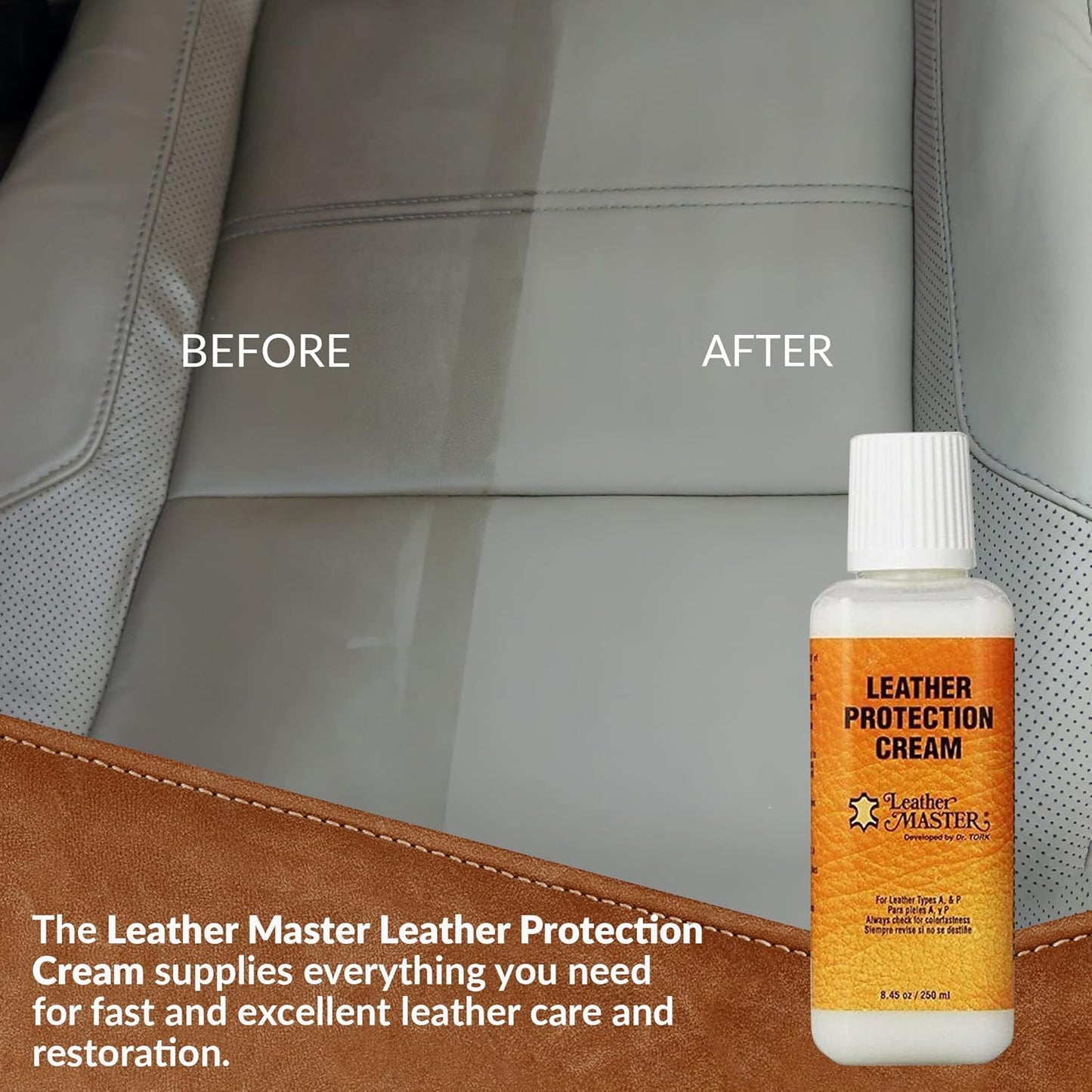 LEATHER MASTER 250ML Leather Protection Cream - Leather Cleaner and Conditioner for Couch Clothes Purses Shoes Boots Car Leather Water Based Formula