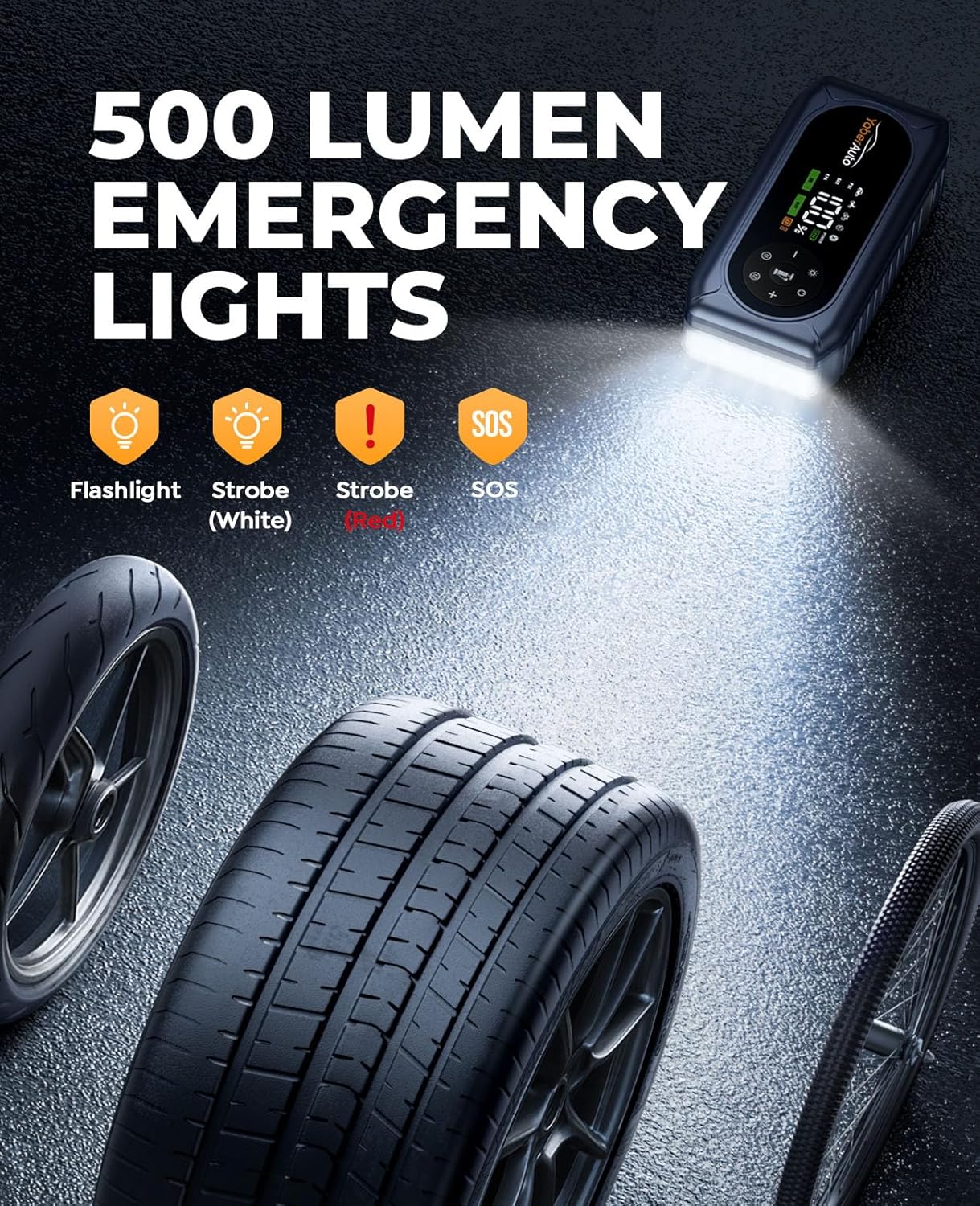 YaberAuto 9-in-1 Jump Starter with Air Compressor 4500A 150PSI Portable Car Battery Jump Starter (9L Gas/8L Diesel), Jump Box Car Battery Jumper Starter Portable Jumper Cables, Insulated Gloves, Light