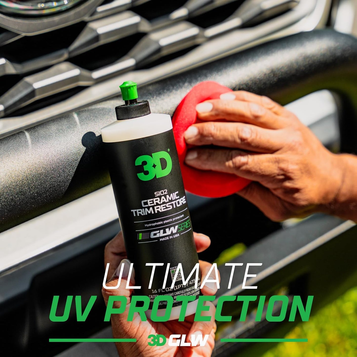 3D SiO2 Ceramic Trim Restore, GLW Series | Ultimate Hydrophobic Trim Reviver | SiO2 Infused Restoring, Shining, & Protecting | Restores Black Plastic & Vinyl | DIY Car Detailing | 16 oz