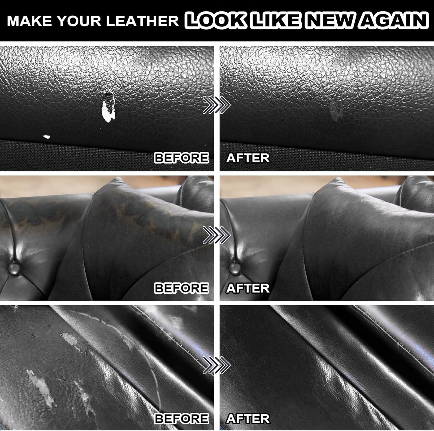 STARTSO WORLD Black Leather Repair Kit, Vinyl Repair kit for Car Interiors, Furniture, Couches, Car Seat, Sofa, Jacket and Purse, Restores Faux, Artificial, Genuine Pleather