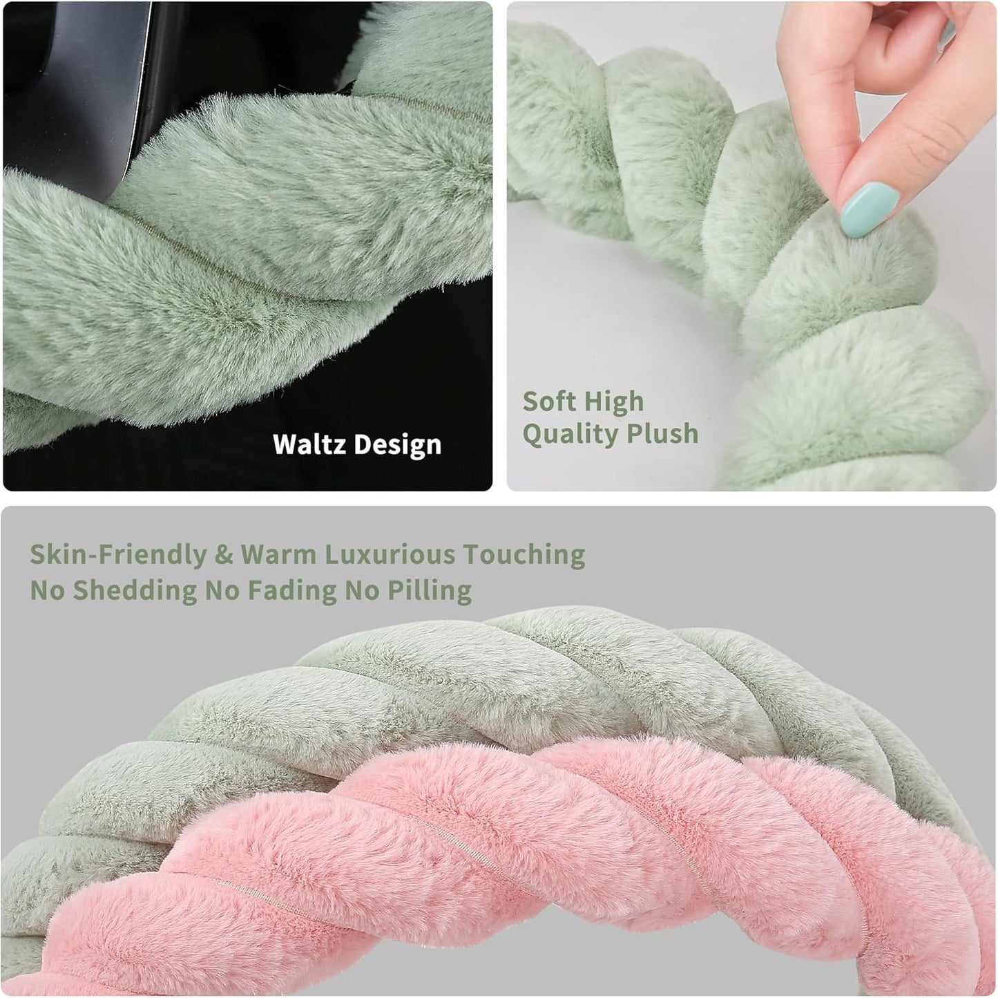 Luxury Fluffy Winter Car Steering Wheel Cover for Women Soft Warm Cute Auto Accessories for Jeep, Truck, Van, F150, Universal, Fuzzy, Anti Slip, Gray, Large Size, 15.2-16in