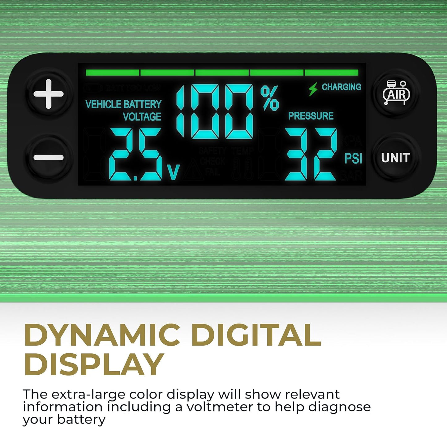 HALO Bolt Ultimate 3 Portable Car Battery Jump Starter | 130 PSI Air Compressor, 55.5Wh USB Power Bank, Large Display, Emergency Floodlight & Charger, Jumps Cars SUVs & Trucks, Inflates Tires — Green