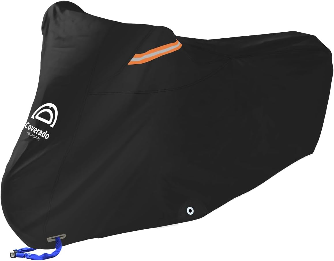 Motorcycle Cover Waterproof Outdoor 104 inches Length All Season Universal Protection, Coverado Scooter Covers with Inner Flame Retardant Fabric and Seam PU Tapes, Fit for Harley Davidsion Yamaha etc