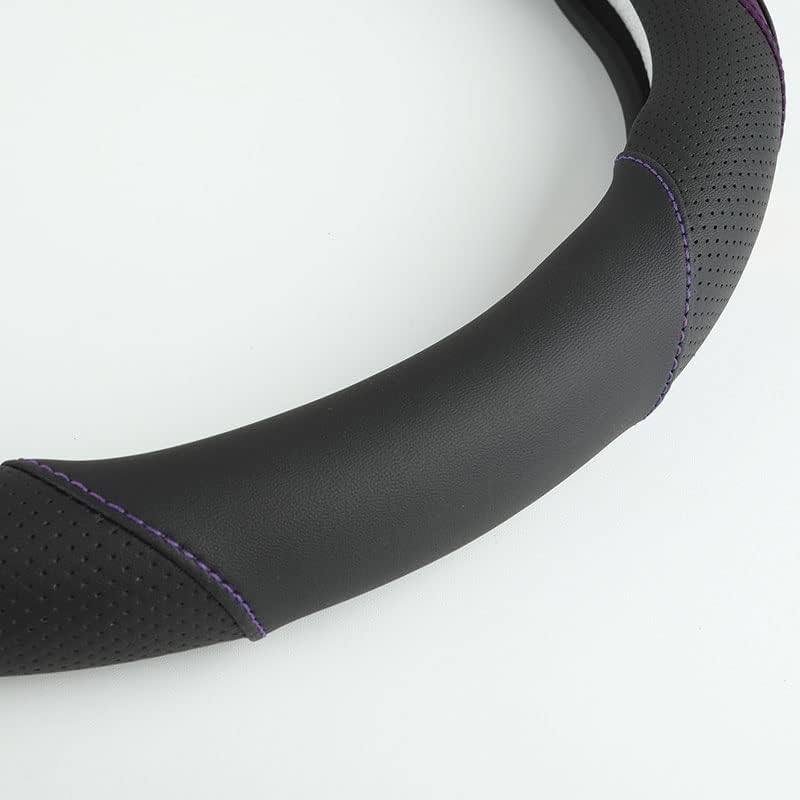 Car Steering Wheel Cover, Leather Steering Wheel Cover Purple Universal 14.5-15 Inch Microfiber Leather Anti-Slip Breathable Auto Steering Wheel Covers for Men Women (Black&Purple)
