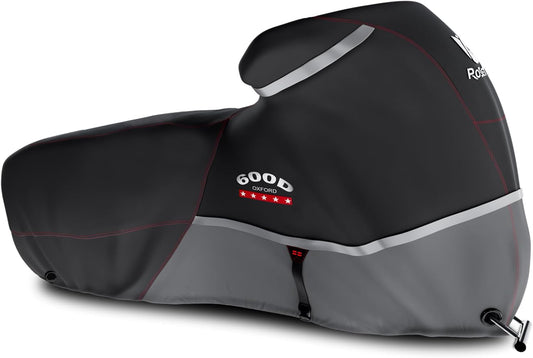 Rosefray Motorcycle Cover 600D Heavy Duty All Season Universal Weather Waterproof Sun Outdoor Protection Durable Night Reflective& 96" XXL Vehicle Cover/Gray