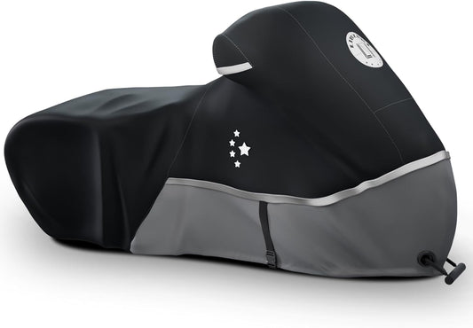 Motorcycle Cover 420D Heavy Duty All Season Universal Weather Waterproof Outdoor Protection 96" XXL Vehicle Cover/Black/Gray