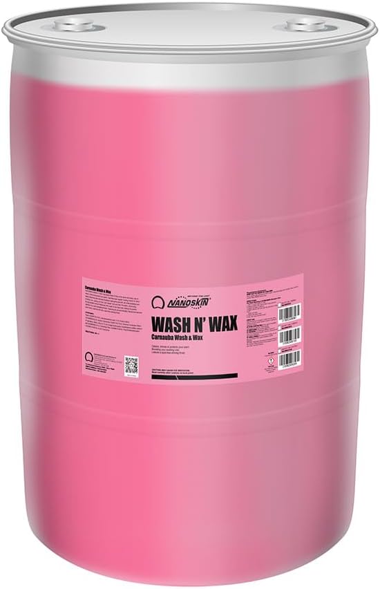 Nanoskin WASH N' WAX with Carnauba 55 gallons - Cleans & Shines in One Step | Works with Foam Cannon, Foam Gun, Bucket Washes, Pressure Washer | Carnauba Wax Protection for Cars