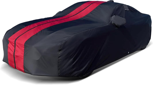 iCarCover Custom Car Cover for Pontiac Sunbird 4-Door (1988-1994) Waterproof All-Weather Rain Snow UV Sun Protector Full Exterior Indoor Outdoor Car Cover (Stripe - Black/Red)