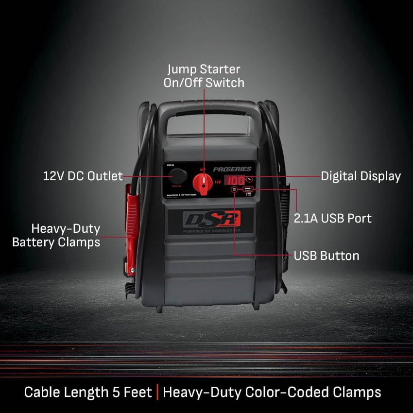 Schumacher Electric DSR ProSeries Car Battery Jump Starter - 4400 Peak Amp 12V/24V Car Starter, Jump Box & Portable Power Station - Digital Display, Heavy-Duty Booster Cables - DSR166