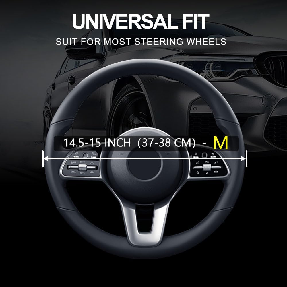Leather Car Steering Wheel Cover, Non-Slip Car Wheel Cover Protector Breathable Microfiber Leather Universal Fit for Most Cars (Black&Yellow)