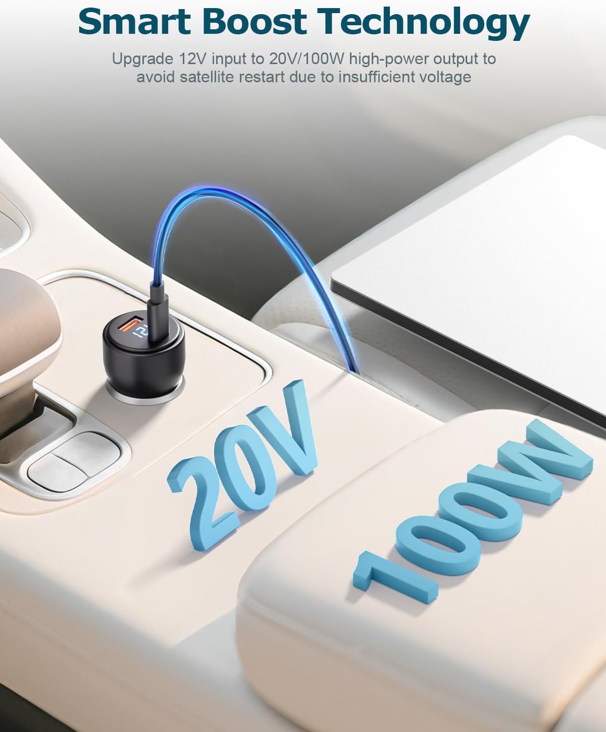 Starlink Mini USB C Power Cable 5.9FT 3 in 1 Starlink Mini Car Adapter DC Power Cable and Car Charger Smart Boost 12V to 20V/100W with Digital Display Durable USB C PD 100W and USB A 18W Port 1.8M