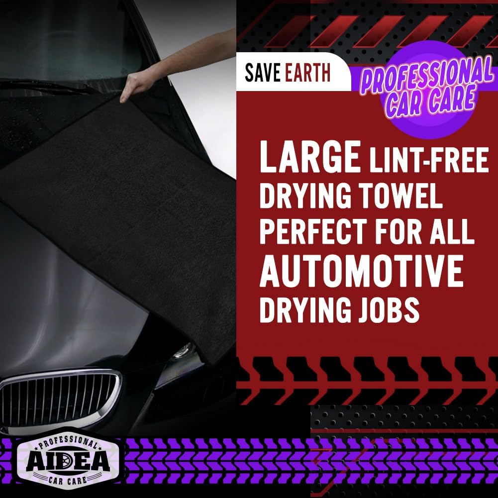 AIDEA Microfiber Towels for Cars-2PK, Large Professional Car Drying Towel, Scratch-Free & Absorbent Drying Towel for Cars, SUVs, RVs, Trucks, and Boats, 24inx 31in, Black