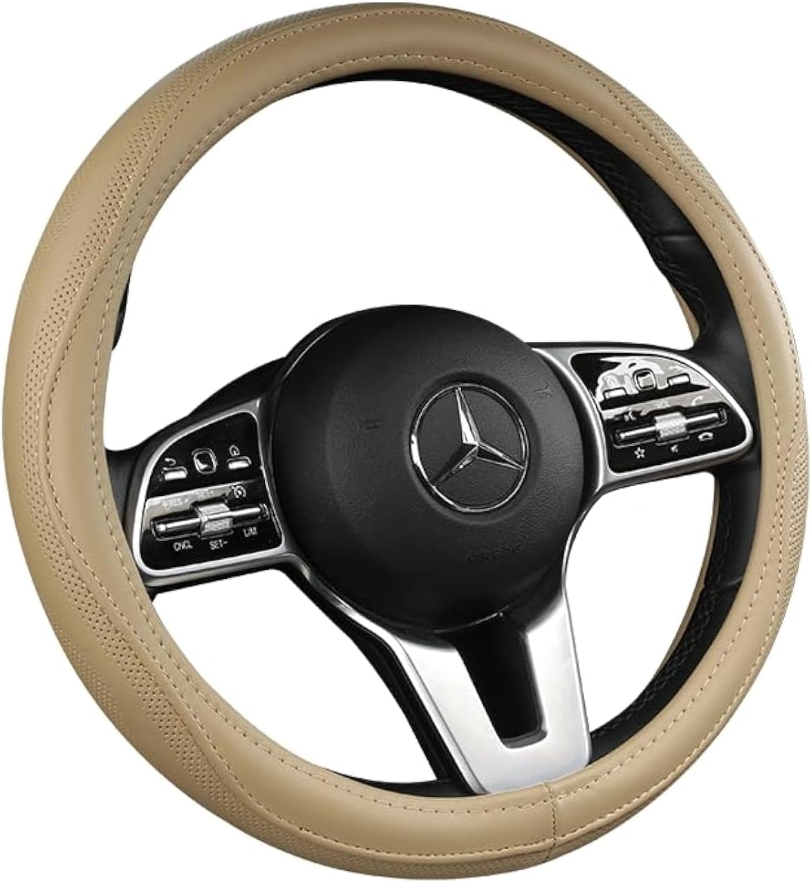 Cowhide Steering Wheel Cover Heat Resistant Anti-Slip Car Wheel Wrap Compatible with Most Makes and Models of Cars and Trucks with 14.5 to 15 Inch Steering Wheel