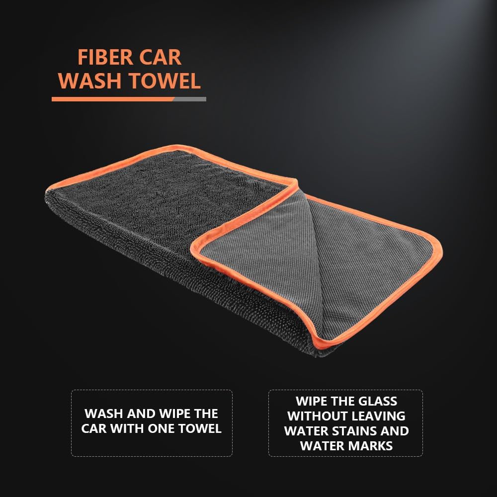 SPTA Microfiber Car Drying Towels, Cleaning Cloth Towels, Twist Pile Rapid Drying Orange Edge Car Microfiber Towels for Car Detailing, Pack of 3, 16.5 x 16.5 Inch, 600 GSM, Gray-MT040