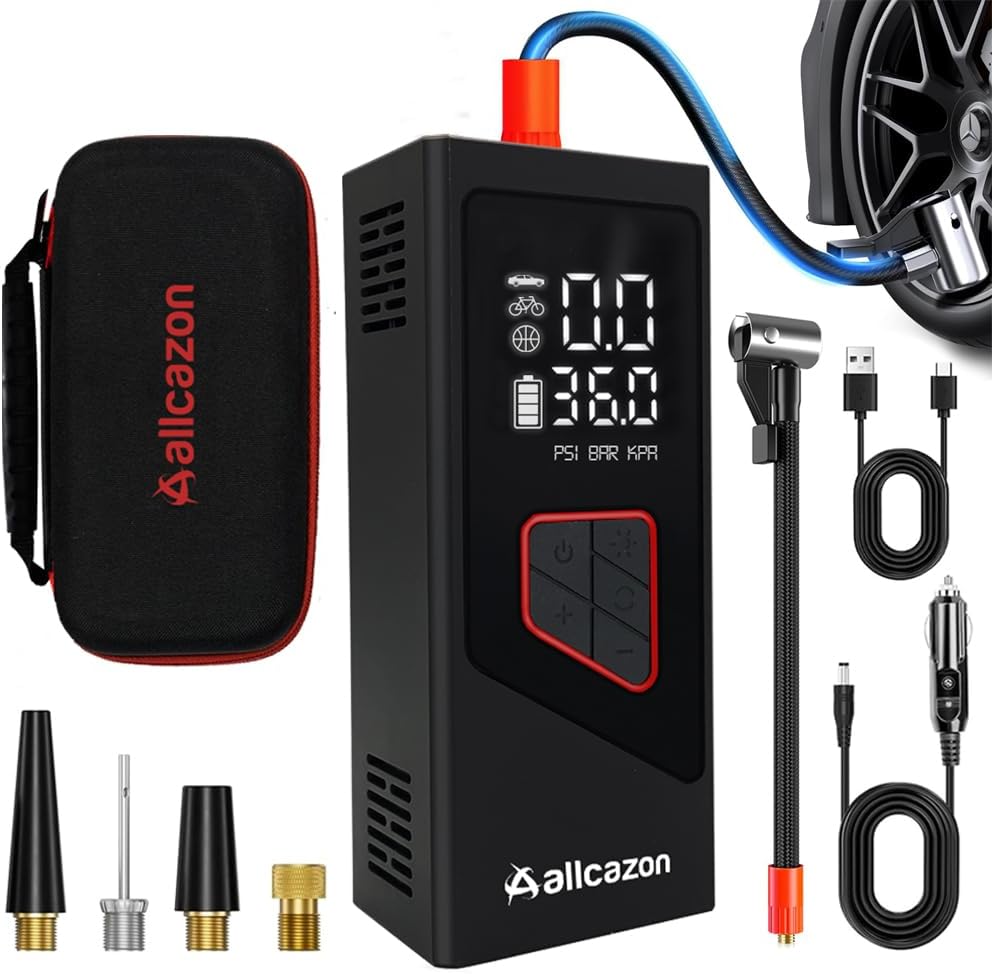Tire inflator Portable Air Compressor, 150PSI Portable inflator for Car, Air Pump for Car Tires with Tire Pressure Gauge Tools, Smart Pump Tire inflator, Motorcycle & Bike