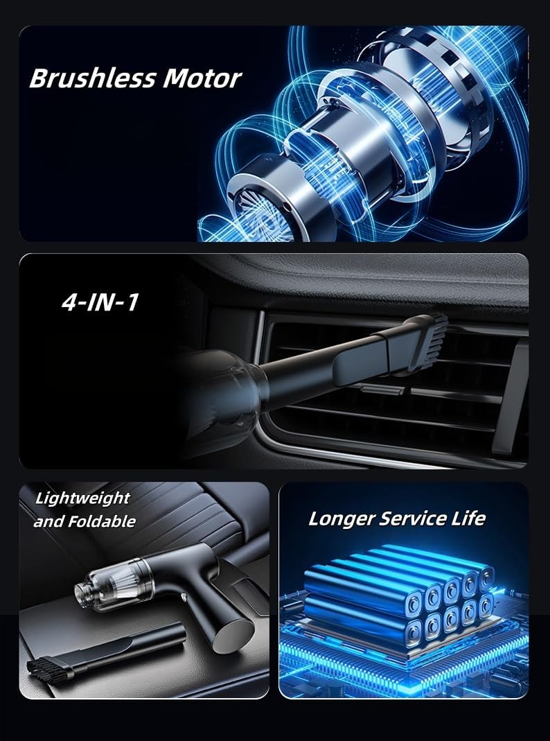 Car Vacuum Cleaner, Handheld Vacuum, Suction/Blowing/Filling 4-in-1, 4000PA/6000PA/12000PA, Large Capacity, Portable Rechargeable (4000PA)