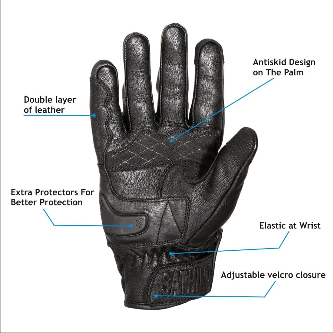 Leather Motorcycle Gloves for Men and Women | Touchscreen | Full Finger | Goatskin Leather Hard Knuckle Motorcycle Riding Gloves (Un-Perforated, Small)
