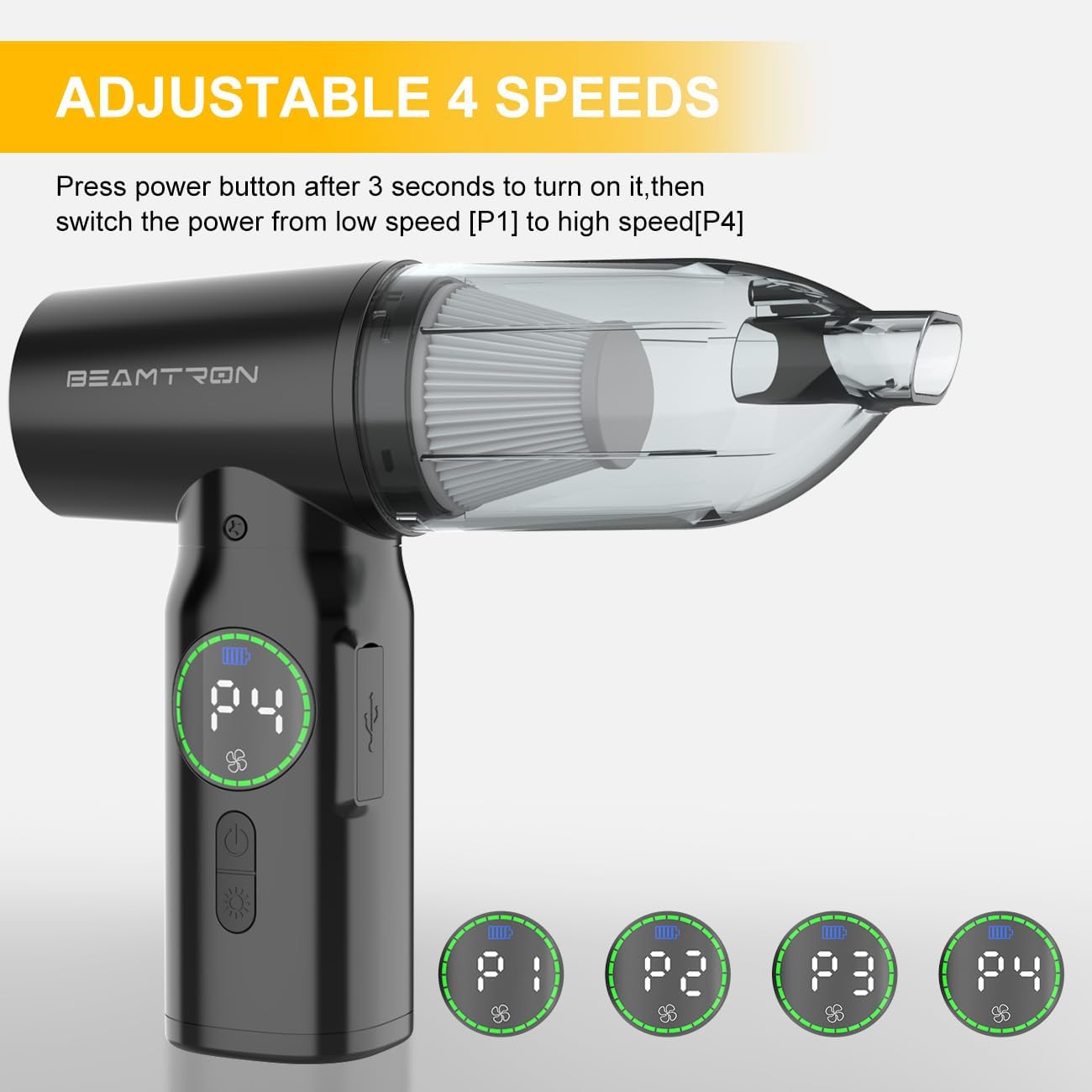 Car Vacuum Cleaner Cordless Handheld Portable - 18000Pa Powerful Suction & Air Blow - Upto 35mins Runtime - 4 Speeds - Brushless Motor- Hand held Vacuum Cleaner for Car Home Office Pet