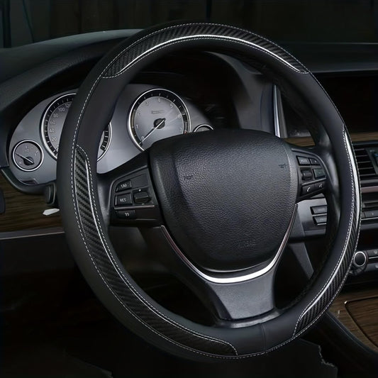 New Leather Car Steering Wheel Cover, Non-Slip Car Wheel Cover Protector Breathable Microfiber Leather Universal Fit for Most Cars(Black)