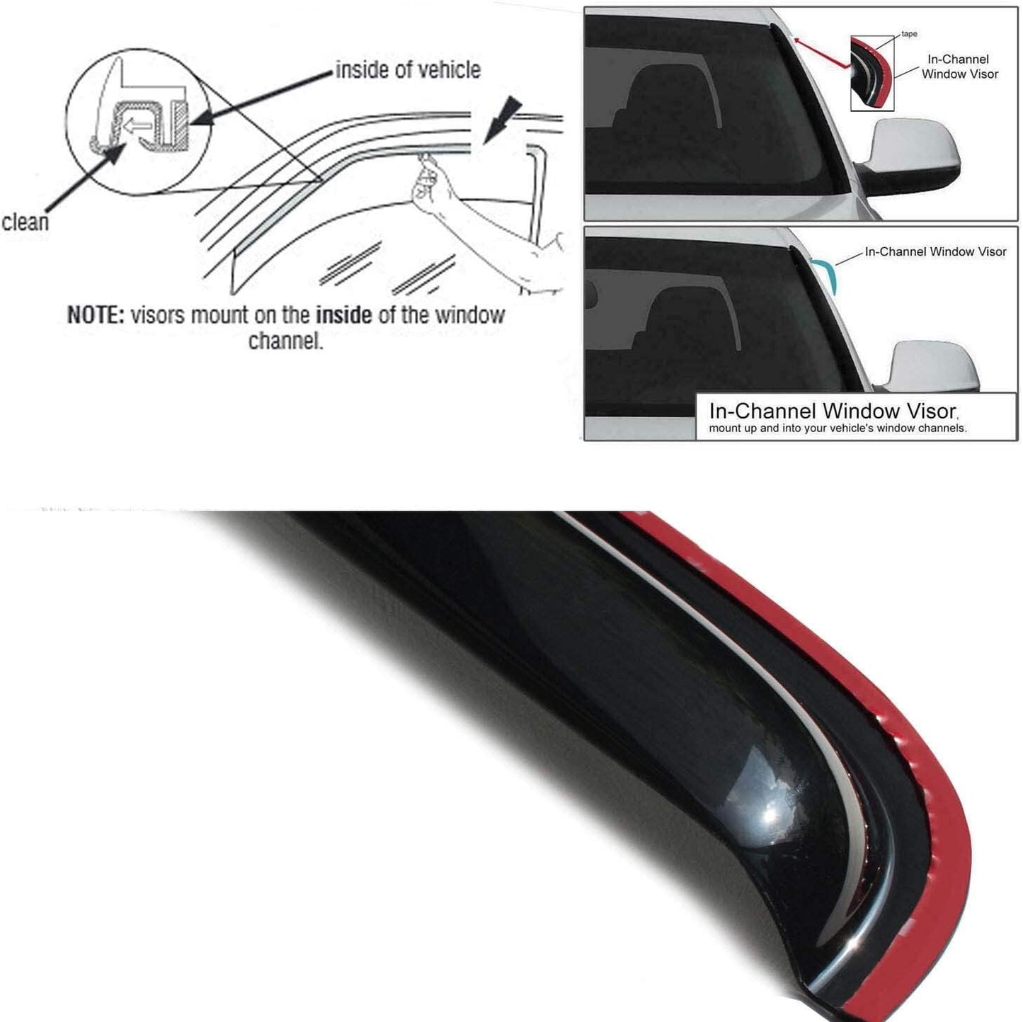 in Channel Window Visor Compatible with Dodge 02-08 Ram 1500 03-09 Ram 2500/3500 Quad Cab Sun Rain Guard Wind Deflector 194623