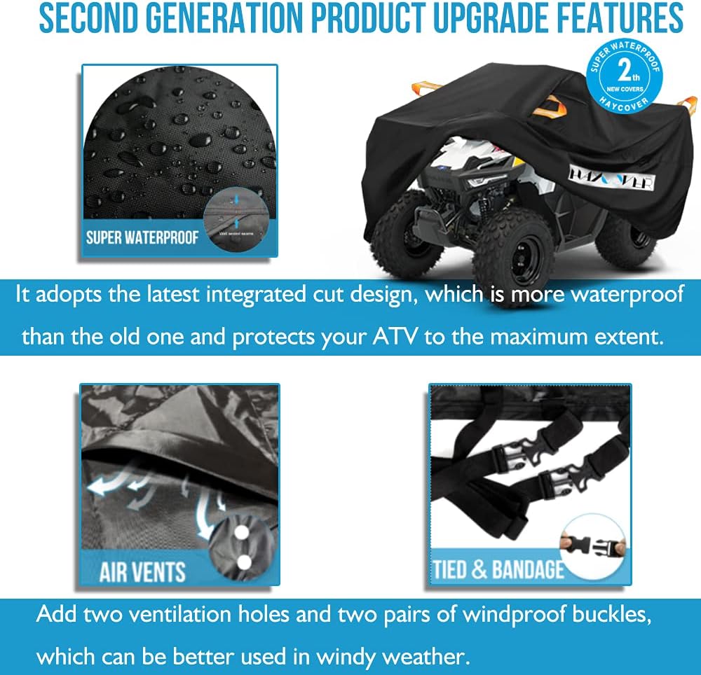 ATV Cover, Waterproof for Polaris Sportsman Yamaha Grizzly Honda FourTrax Kawasaki KFX Wheel Car with Air Vents Reflective Strips and Buckle Straps Length up to 83 inches