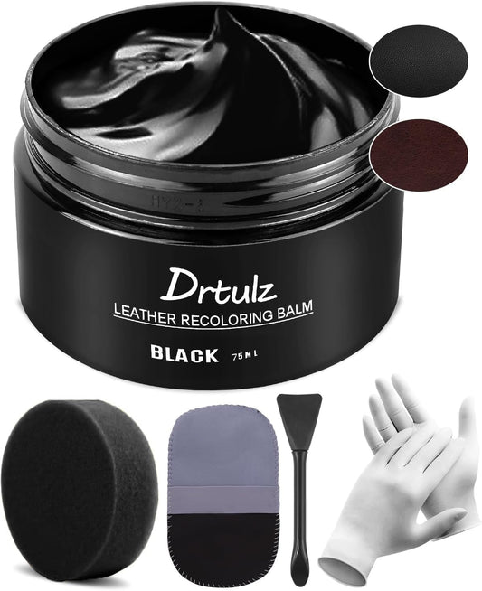 Black Leather Recoloring Balm, Leather Color Restorer Conditioner, Leather Repair Kits for Vinyl Furniture, Sofa, Car Seats, Shoes - Repair Leather Color on Faded & Scratched Leather Couches