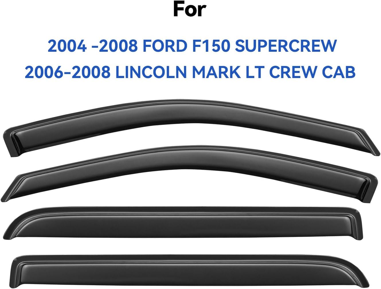 Window Visors Rain Guards for 2004 2005 2006 2007 2008 Ford F150 SuperCrew, Out-Channel Window Vent Wind Deflectors Visors Shades for 06 07 08 Lincoln Mark LT