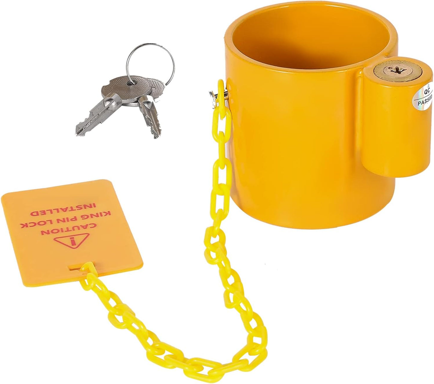 5-Wheel Solid Steel Trailer King Lock Anti-Theft, Trailer Hitch Locks with Bright Yellow Warning Label and 2 Keys, Suitable for RVs, containers, and Trailers.