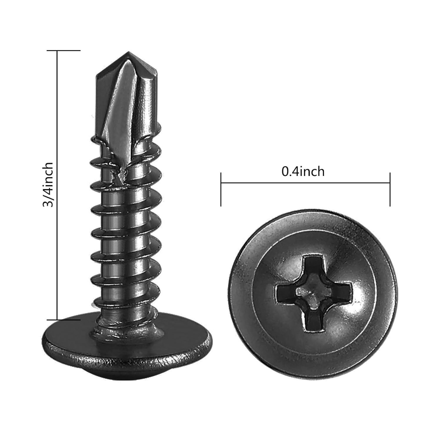 (300Pcs)#8×3/4” for Sheet Metal Self-Tapping Screws 410 Black Stainless Steel Truss Head High-Strength Quick Tapping