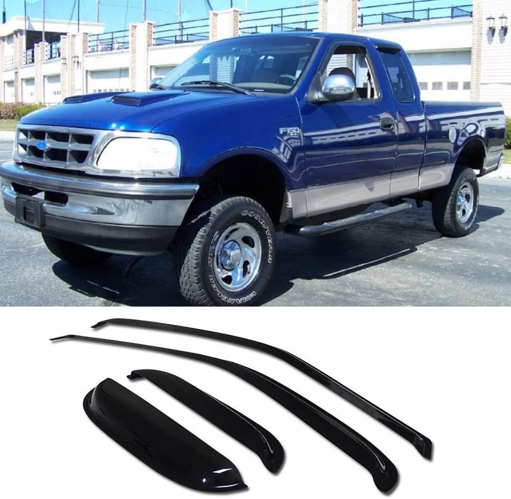 94808 Side Window Visors Wind Vent Deflector fit for 1997-2003 Ford F150/Ford F250 Extended (Super) Cab with 2 Half Size Rear Doors,4pcs Outside Mount Style Sun Rain Guards Set