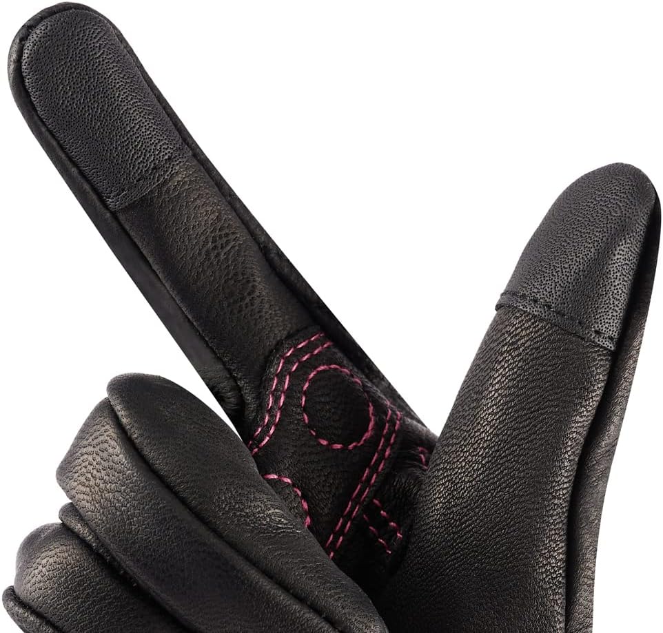 Harssidanzar Women's Motorcycle Gloves,Leather Motorcycle Gloves, Motorbike Gloves, Road Racing, Cycling, Climbing, Powersports Gloves Touchscreen GL016