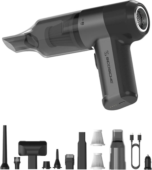 Scosche SCOVAC Cordless Handheld Vacuum Cleaner with Inflator, Deflator & Air Duster, 4-in-1 Small, High Power, Rechargeable and Portable Hand Held Vacuum for Car, Home, Office, Pet Hair