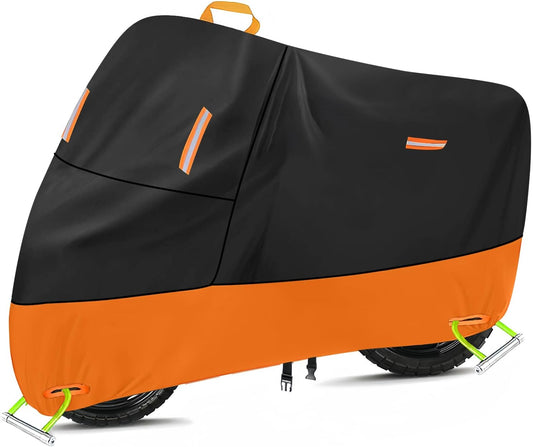 Powersports Vehicle Covers Black & Orange Waterproof Motorcycle Cover with Lock Holes 300D Oxford Heavy Duty Vespa impermeable para Moto Scooter Cover 150cc Waterproof (XL: 82" x 37" x 50")
