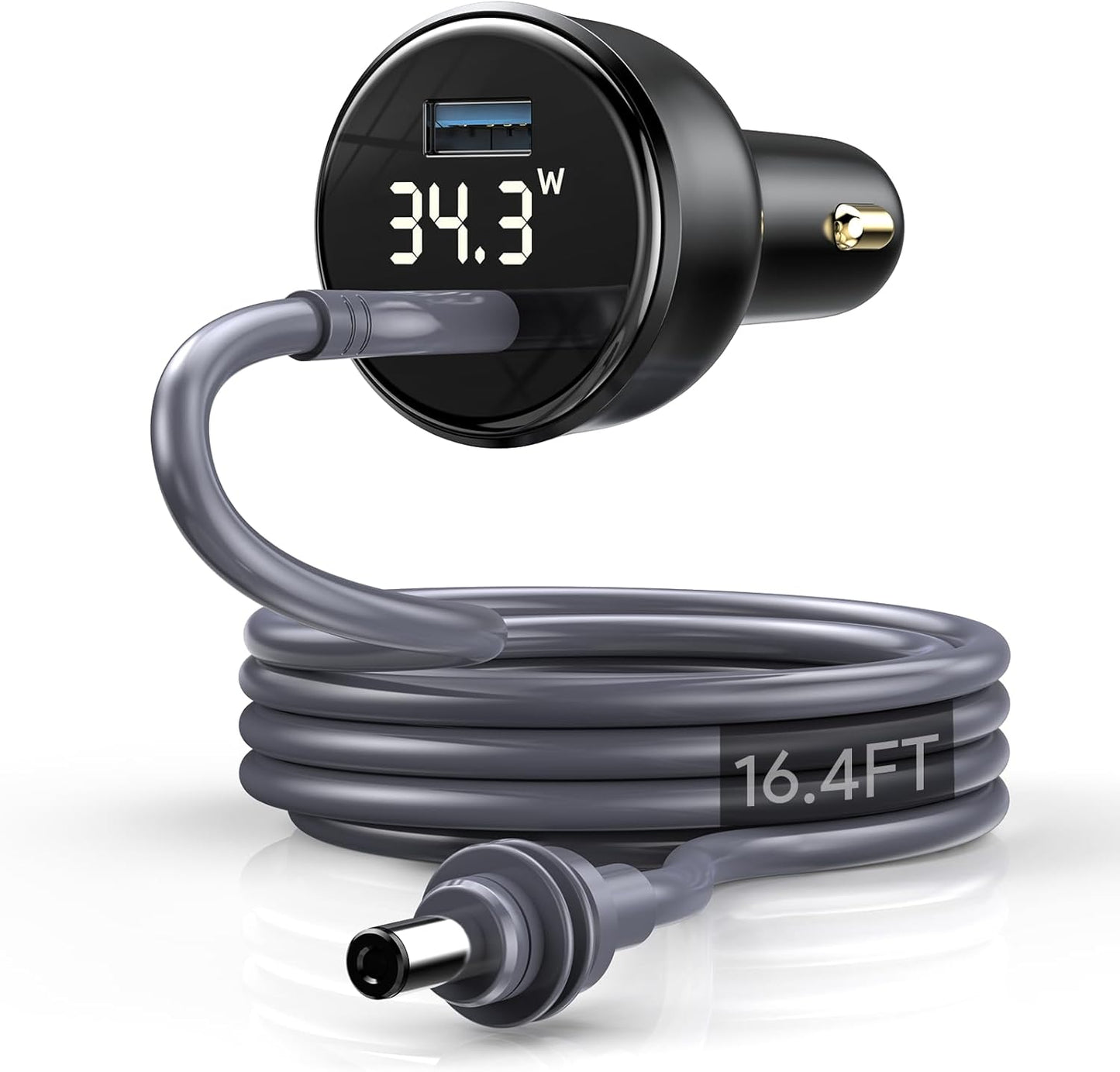 QUIDDITY Starlink Mini Car Adapter DC Power Cable + Cigarette Lighter Adapter 12V-24V with Digital Display, Water-Resistent Car Charging Cord with USB Type-C Port Starlink Mini Accessories(5M/16FT)