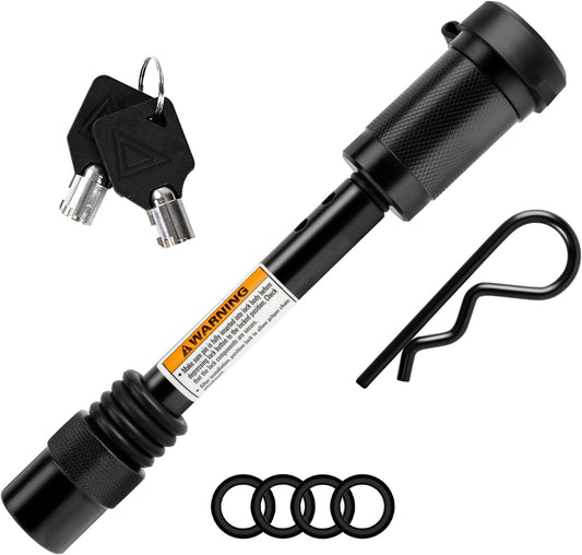 Trailer Hitch Pin Lock, 5/8" Dia with Extra Long 4" Hitch Lock Fits Class III IV V 2", 2-1/2"& 3" Receivers, Trailer Hitch Lock with Safety Clip and O-Rings for Trailer Truck Car Boat